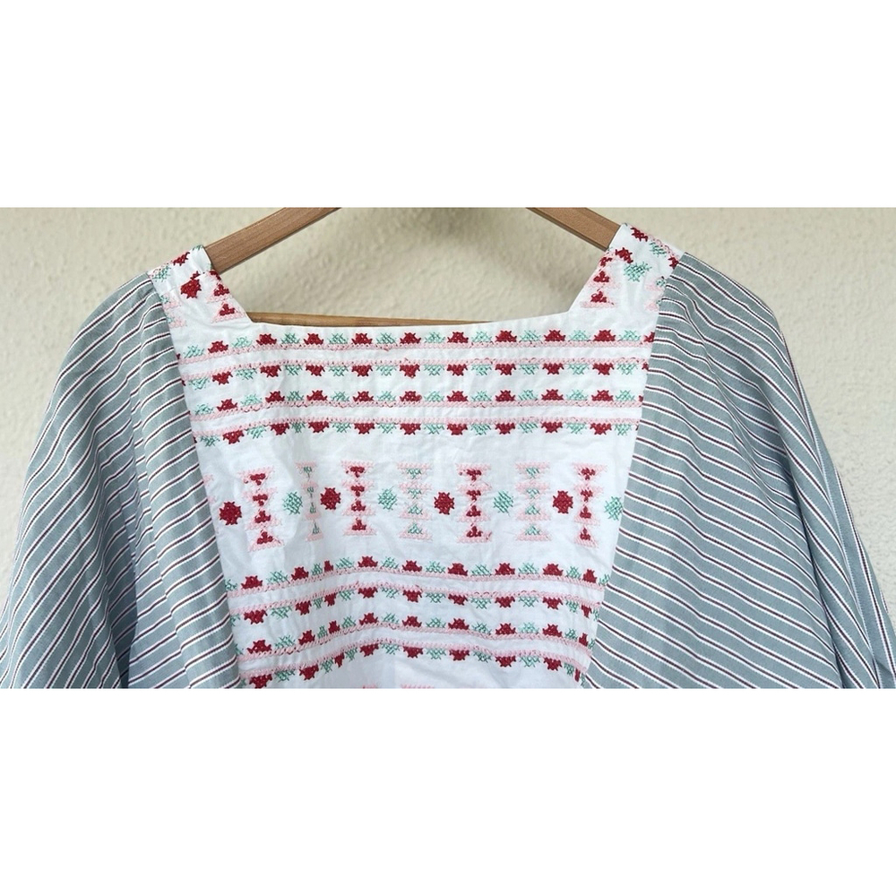 POMANDER PLACE Sage Stripe Embroidered Sadona Mini Dress Medium Cottage Prairie - Picture 8 of 11